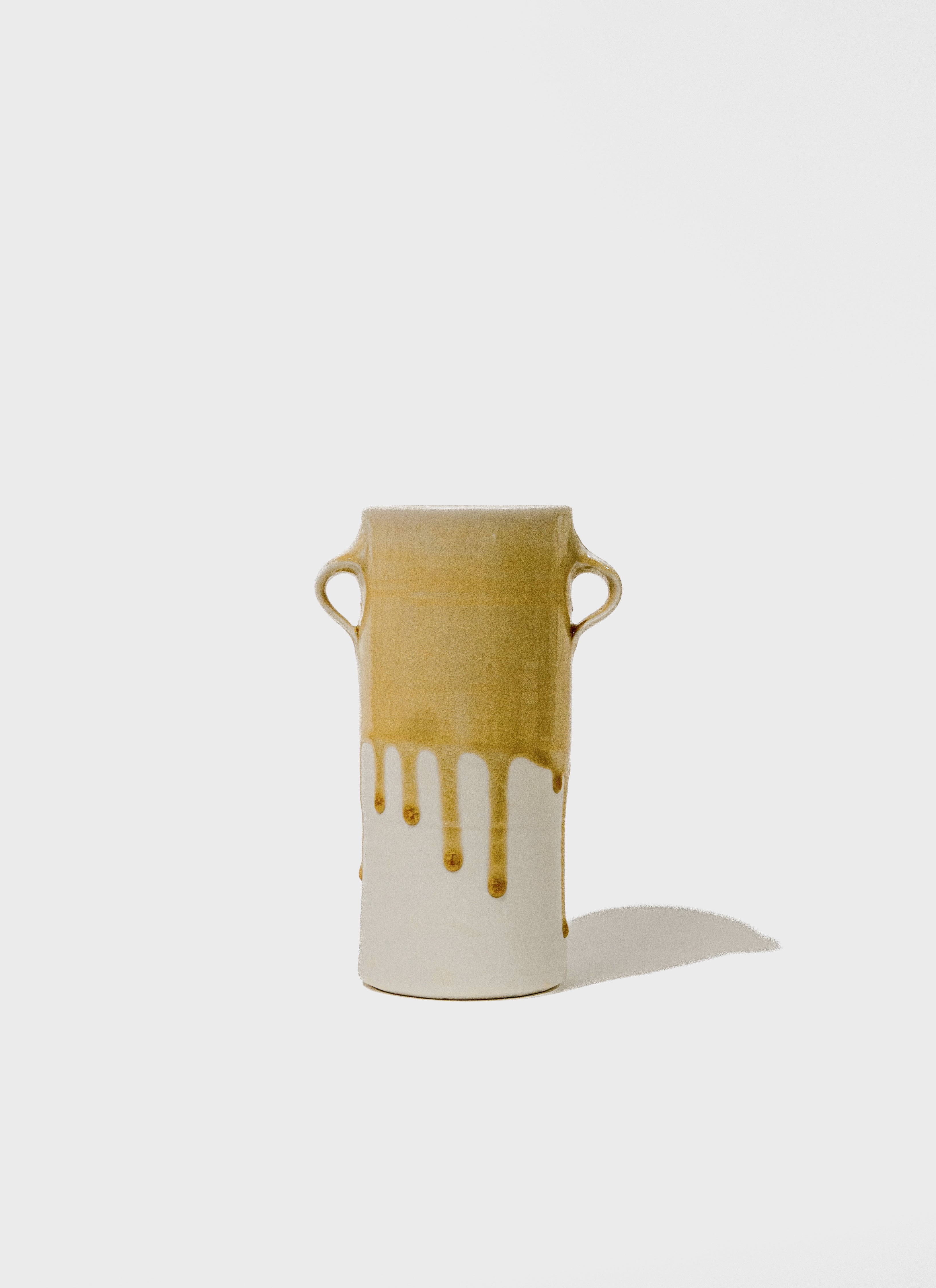 Wheat Ceramic Vase in Yellow Drip Glaze